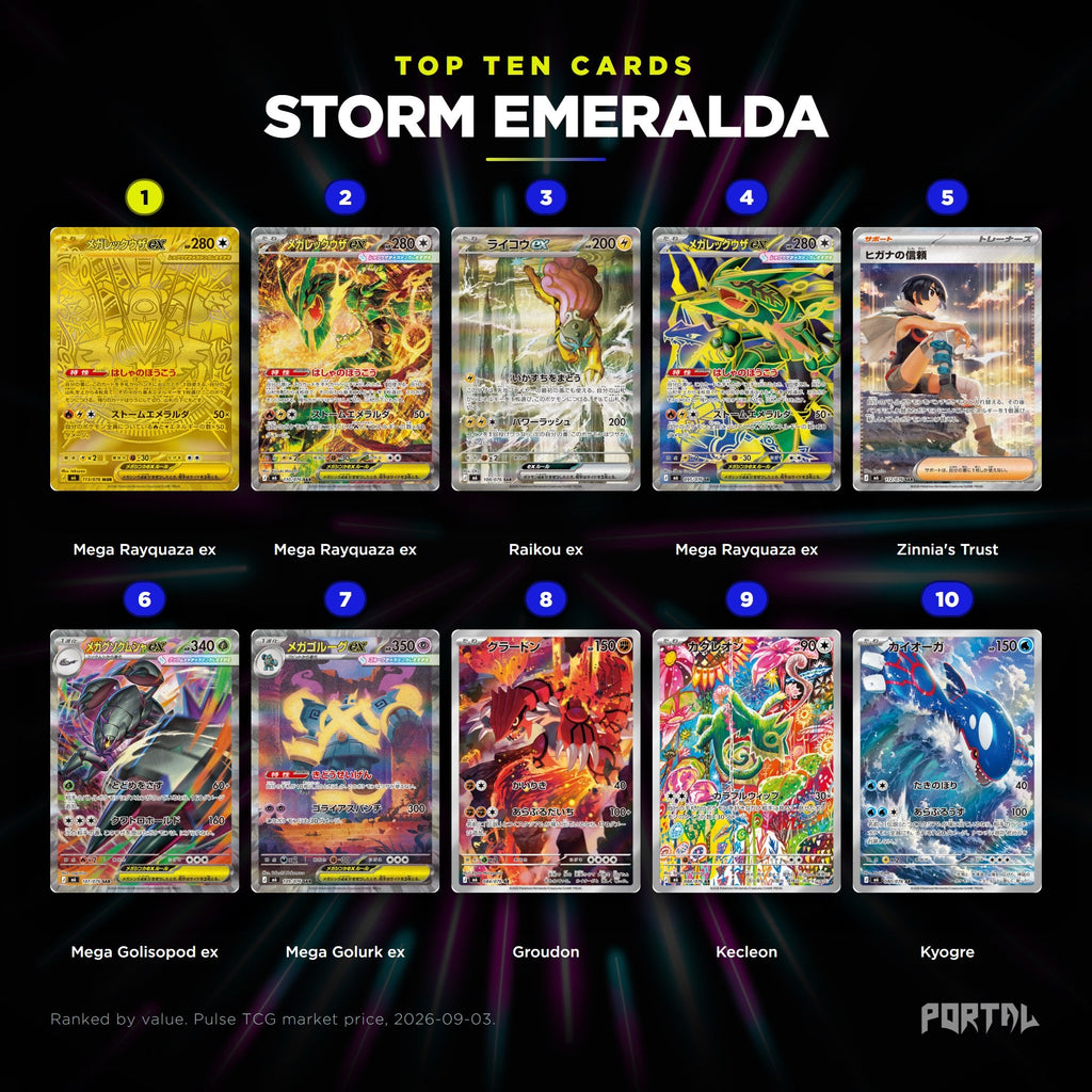 Pokemon Storm Emeralda Japanese booster box, top ten cards, Portal TCG