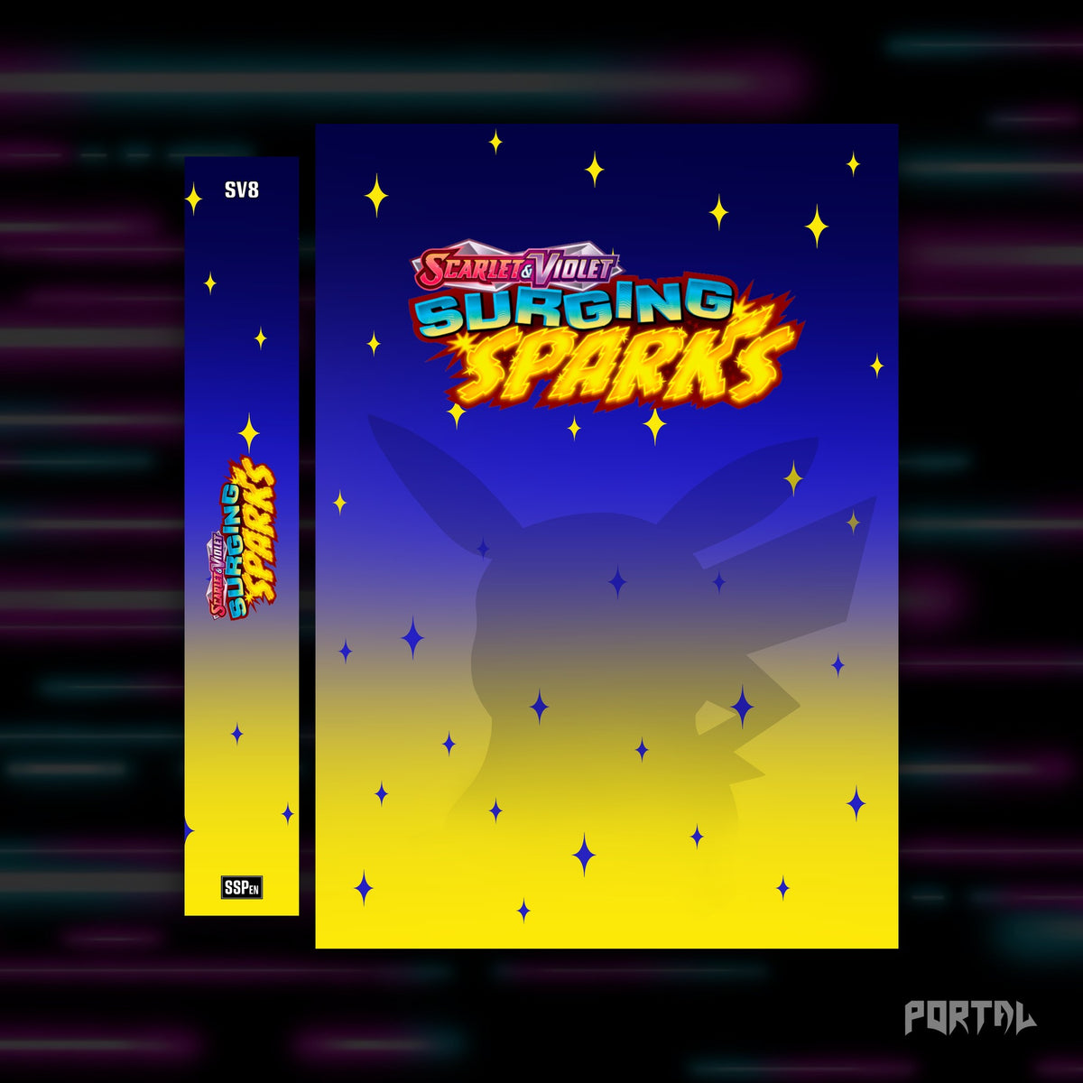 Pokemon Surging Sparks master set checklist kit, cover and spine, Portal TCG