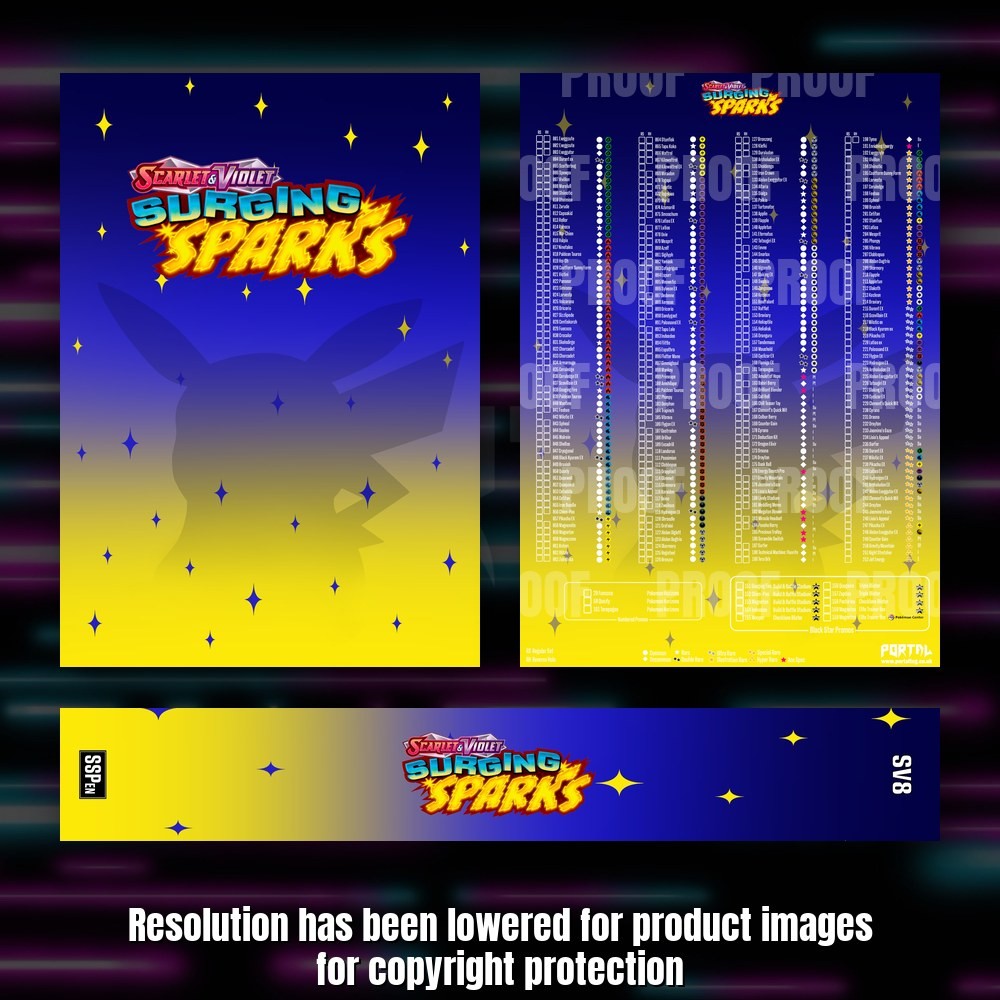 Pokemon Surging Sparks master set checklist kit, full kit with cover, spine and checklist, Portal TCG