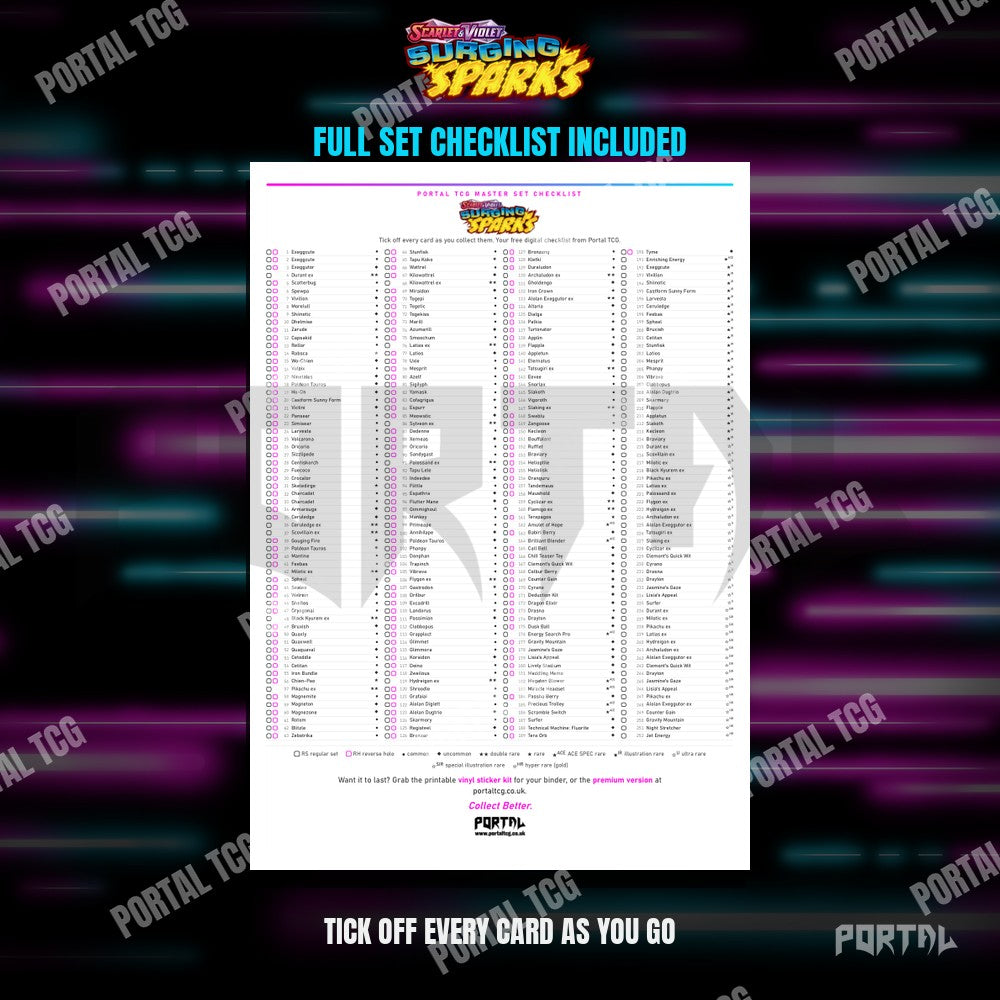 The free Surging Sparks master set checklist included with the placeholders