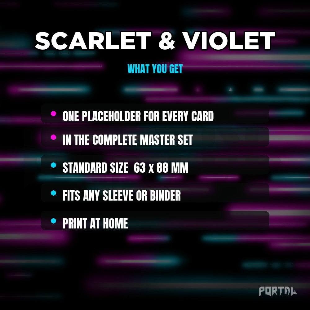 Scarlet & Violet master set placeholder cards, what is included