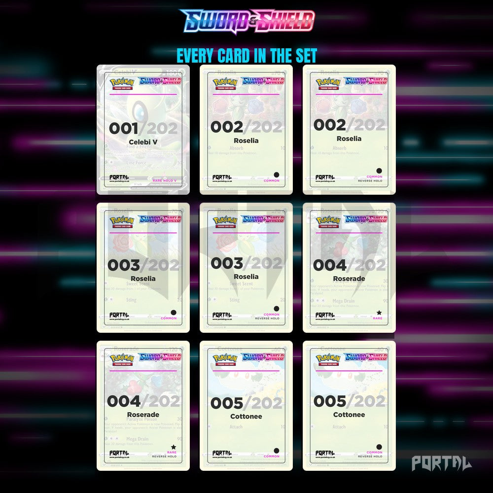Sword & Shield placeholder cards laid out in a nine pocket binder page