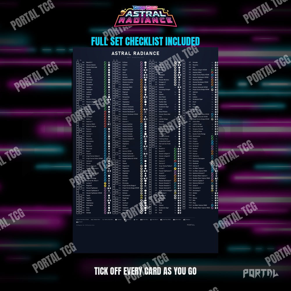 Astral Radiance master set placeholders, checklist included, Portal TCG