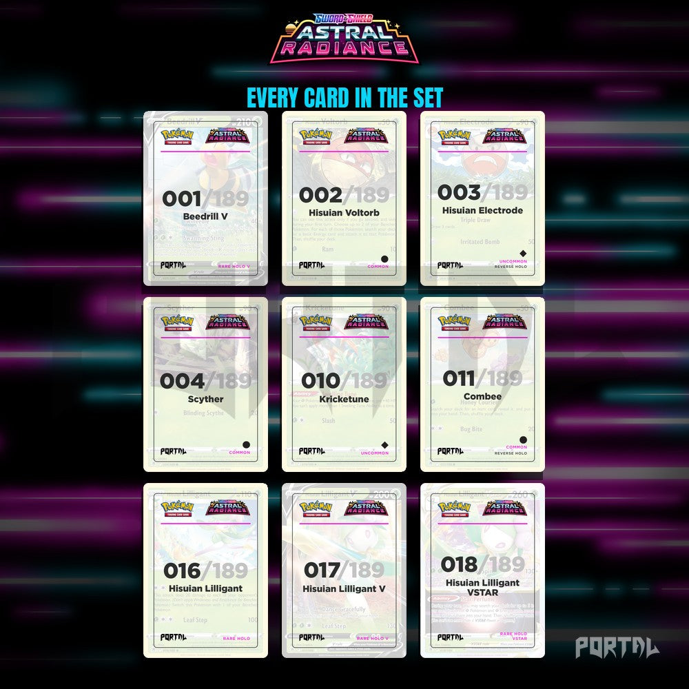 Astral Radiance master set placeholders, binder page, Portal TCG