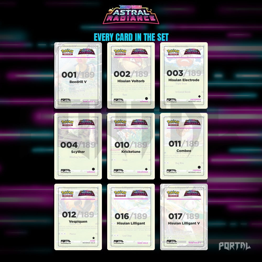Astral Radiance master set placeholders, binder page, Portal TCG
