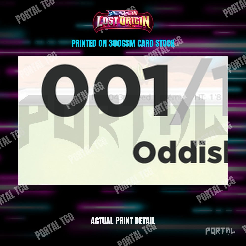 Close up of the print quality on a Lost Origin placeholder card