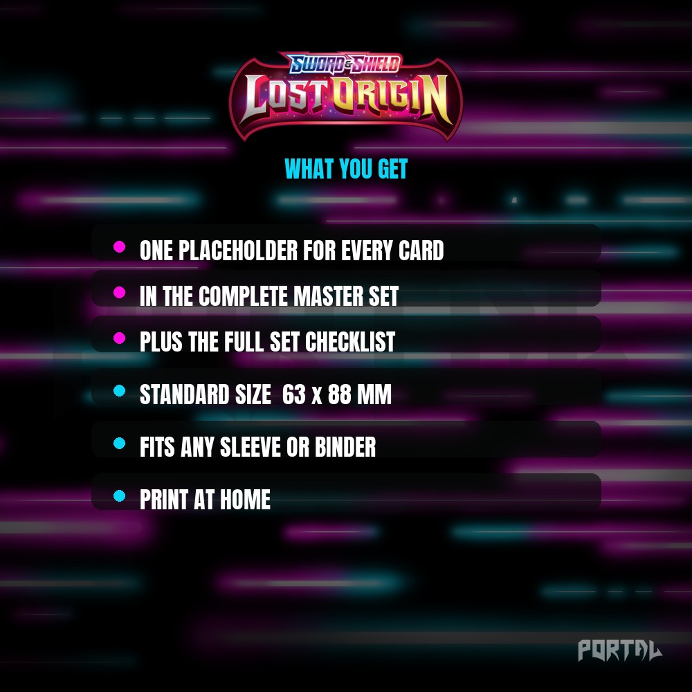 Lost Origin master set placeholders, what you get, Portal TCG