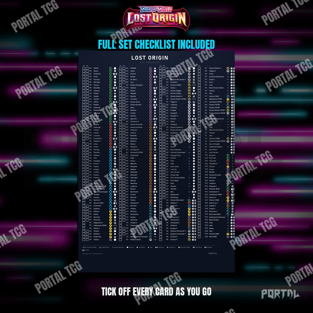 Lost Origin master set placeholders, checklist included, Portal TCG
