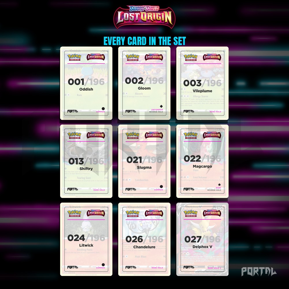 Lost Origin master set placeholders, binder page, Portal TCG