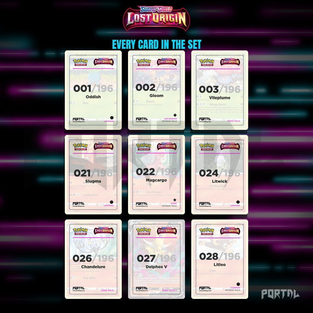 Lost Origin master set placeholders, binder page, Portal TCG