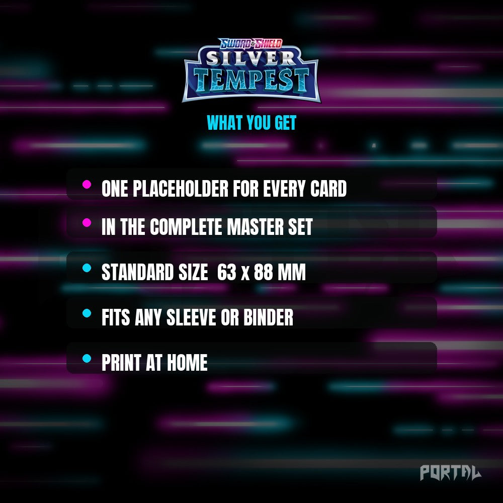 Silver Tempest master set placeholder cards, what is included