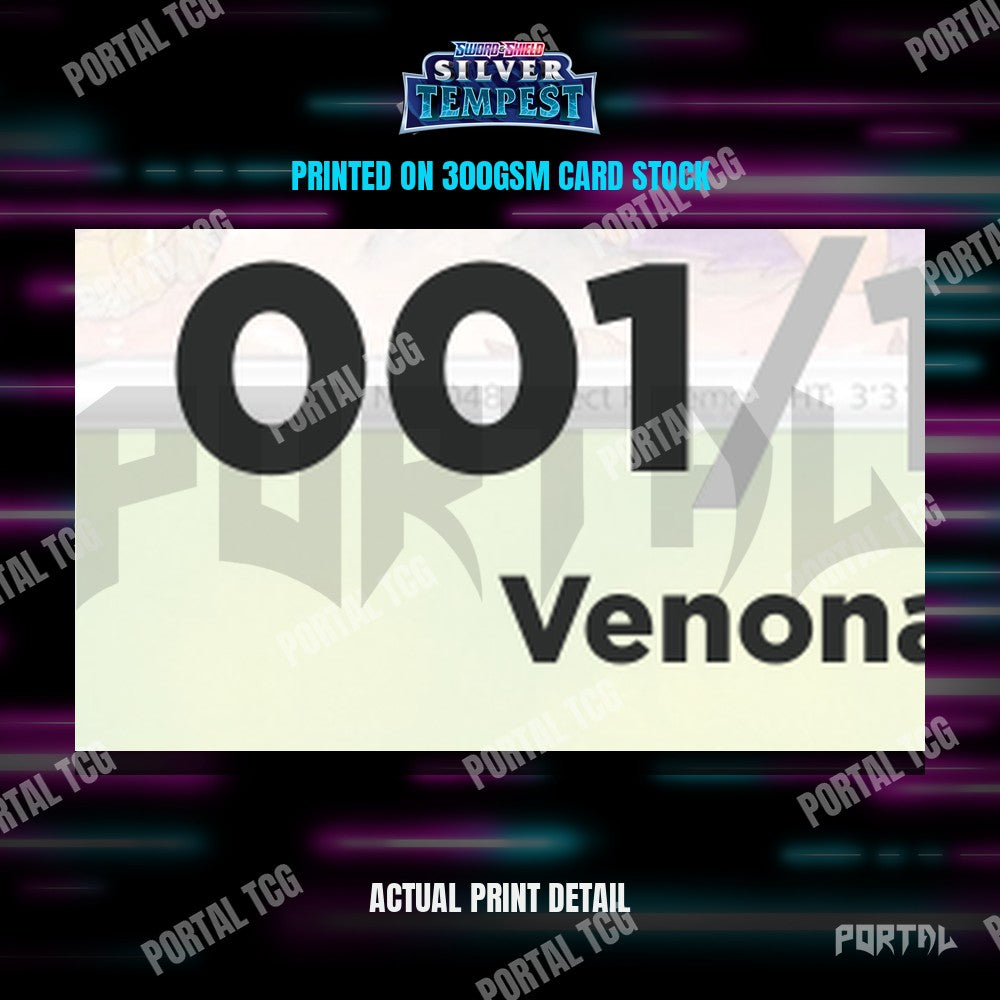 Close up of the print quality on a Silver Tempest placeholder card