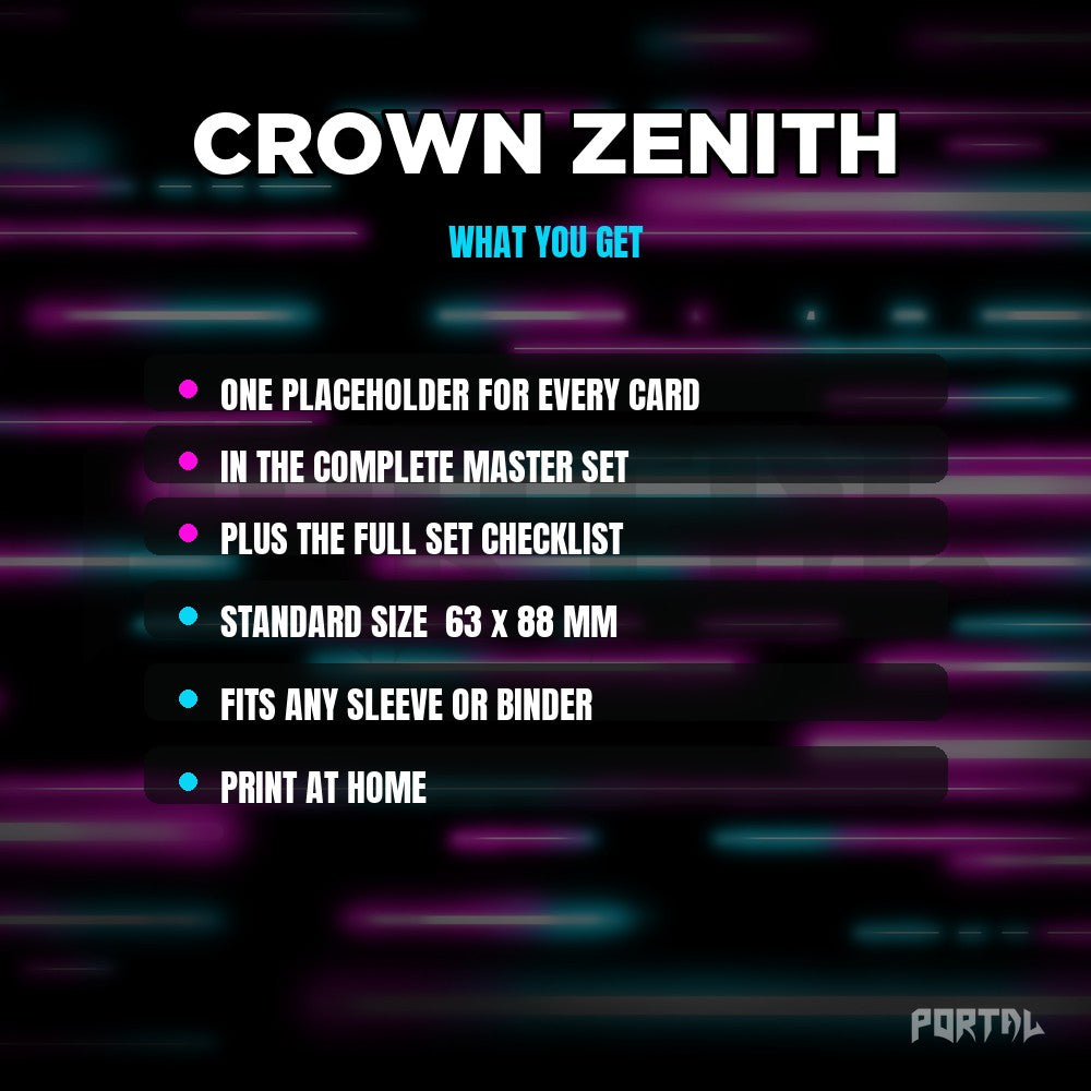 Crown Zenith master set placeholders, what you get, Portal TCG