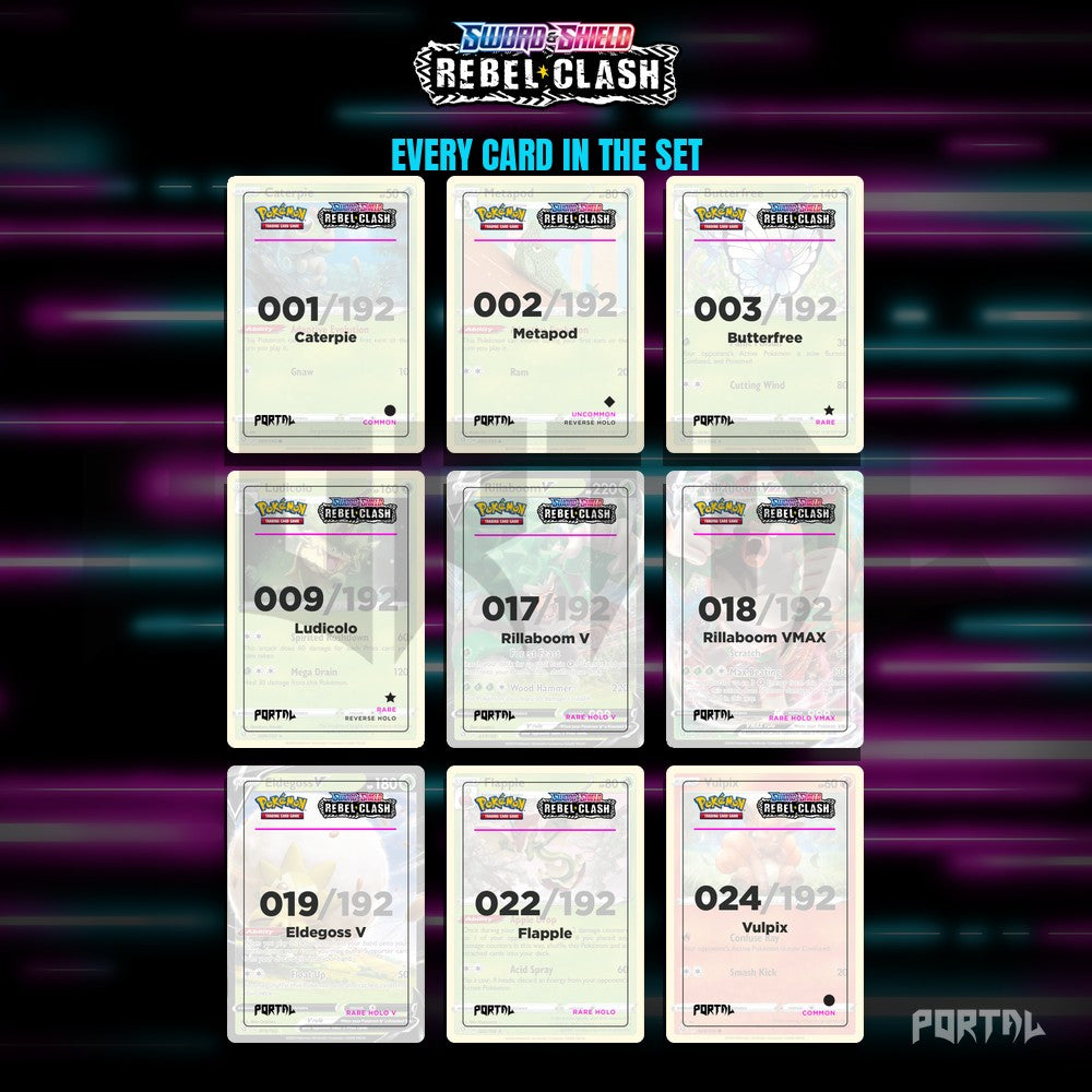 Rebel Clash master set placeholders, binder page, Portal TCG