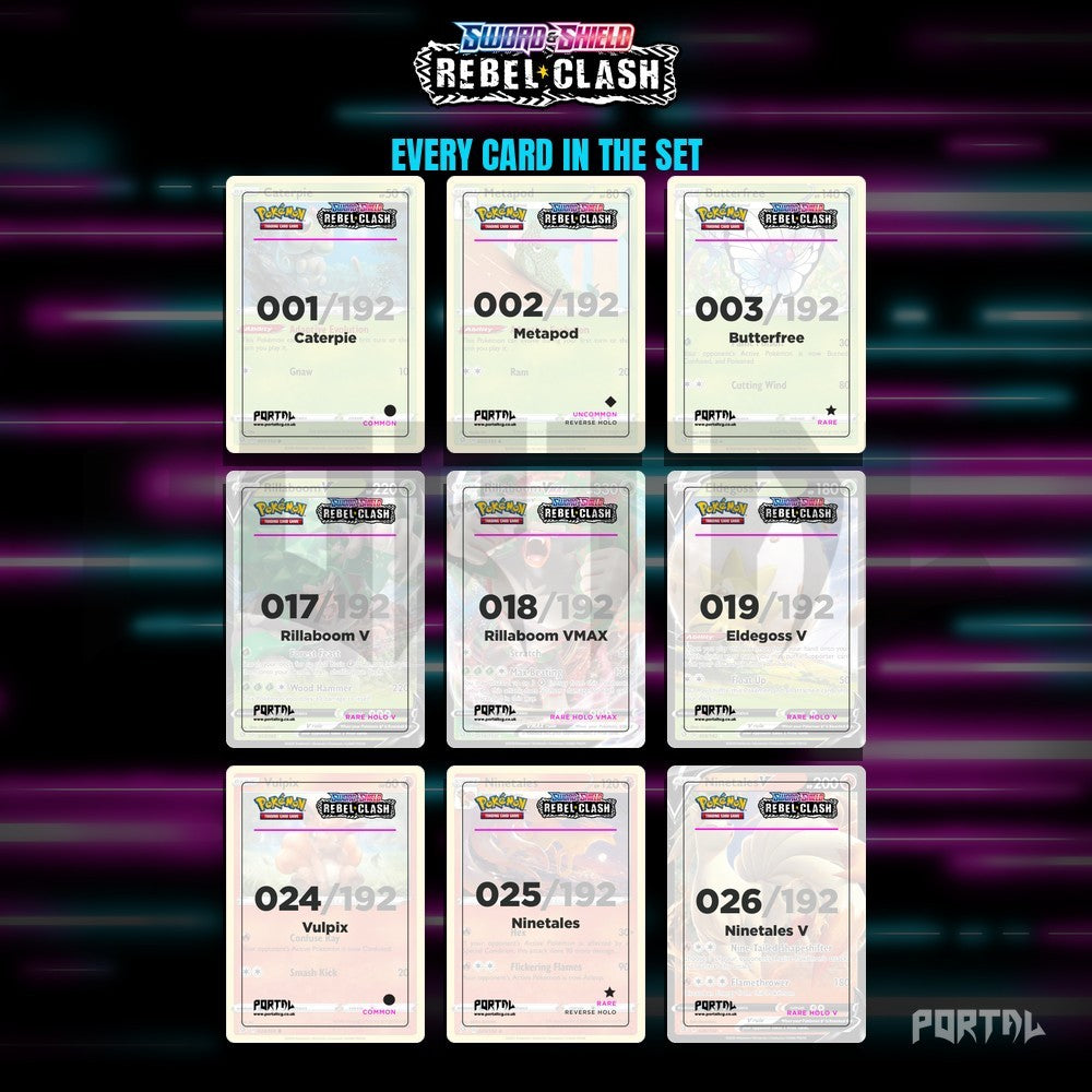 Rebel Clash master set placeholders, binder page, Portal TCG