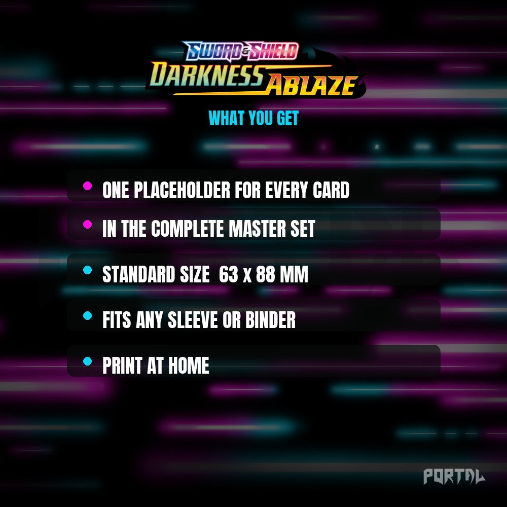 Darkness Ablaze master set placeholder cards, what is included
