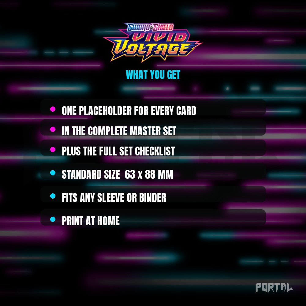 Vivid Voltage master set placeholders, what you get, Portal TCG