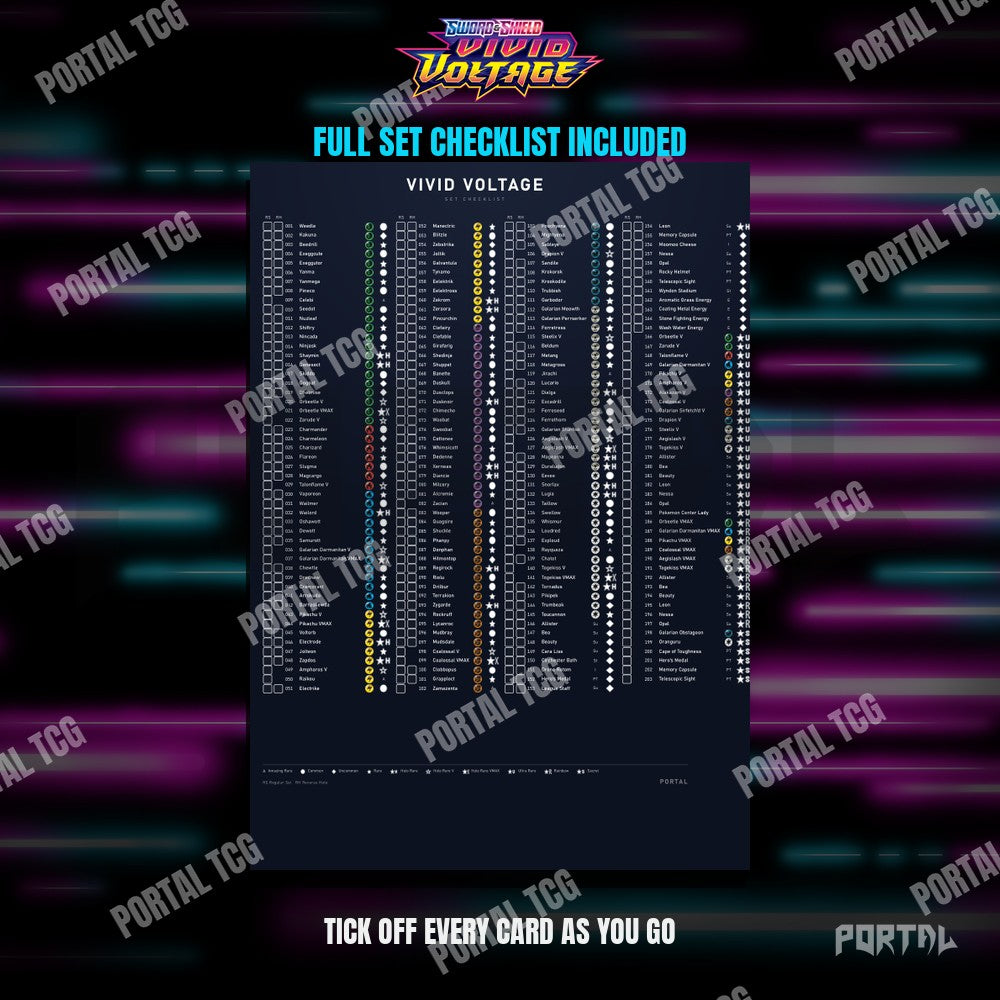 Vivid Voltage master set placeholders, checklist included, Portal TCG