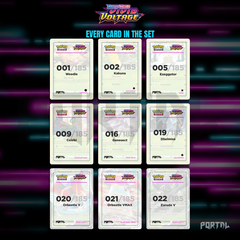 Vivid Voltage master set placeholders, binder page, Portal TCG