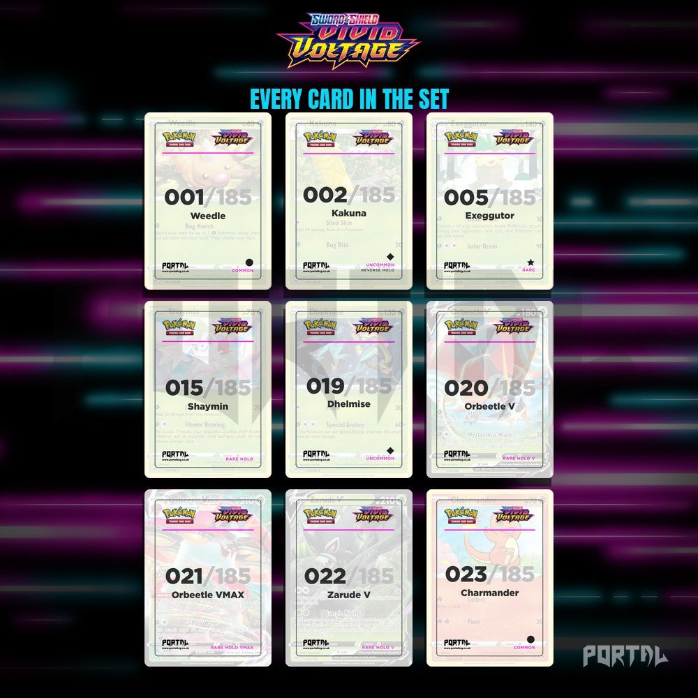 Vivid Voltage master set placeholders, binder page, Portal TCG