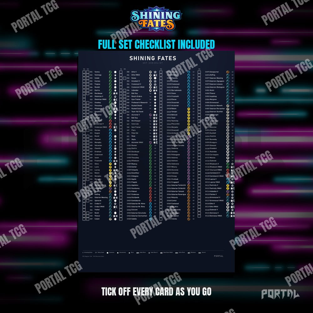 Shining Fates master set placeholders, checklist included, Portal TCG
