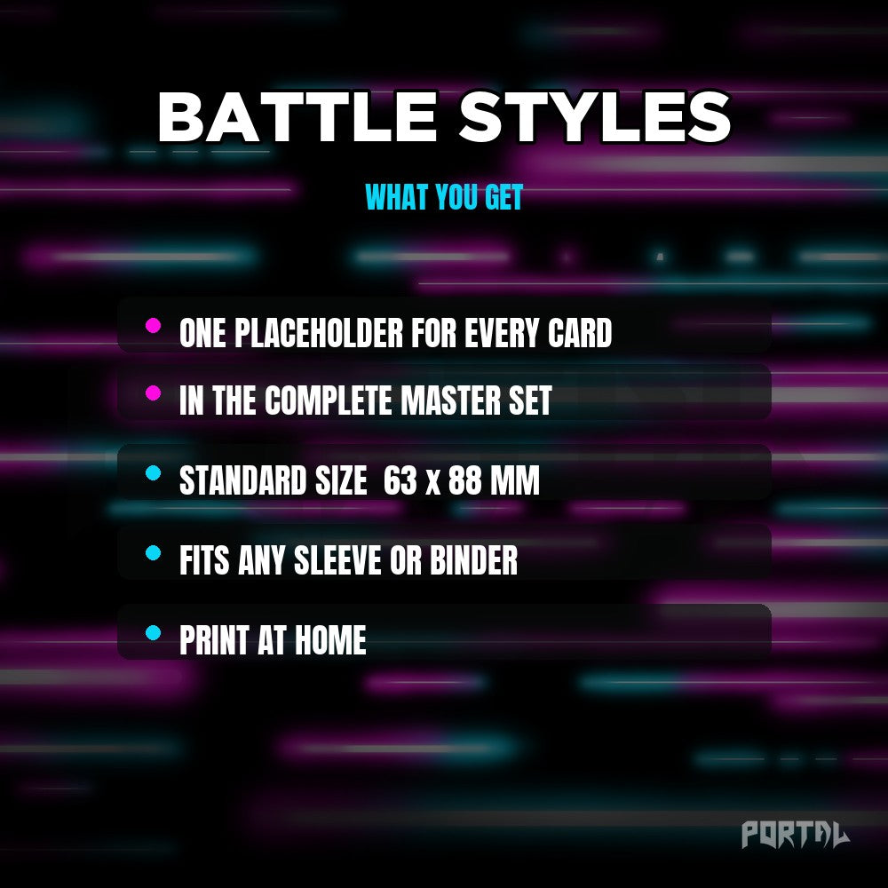 Battle Styles master set placeholder cards, what is included