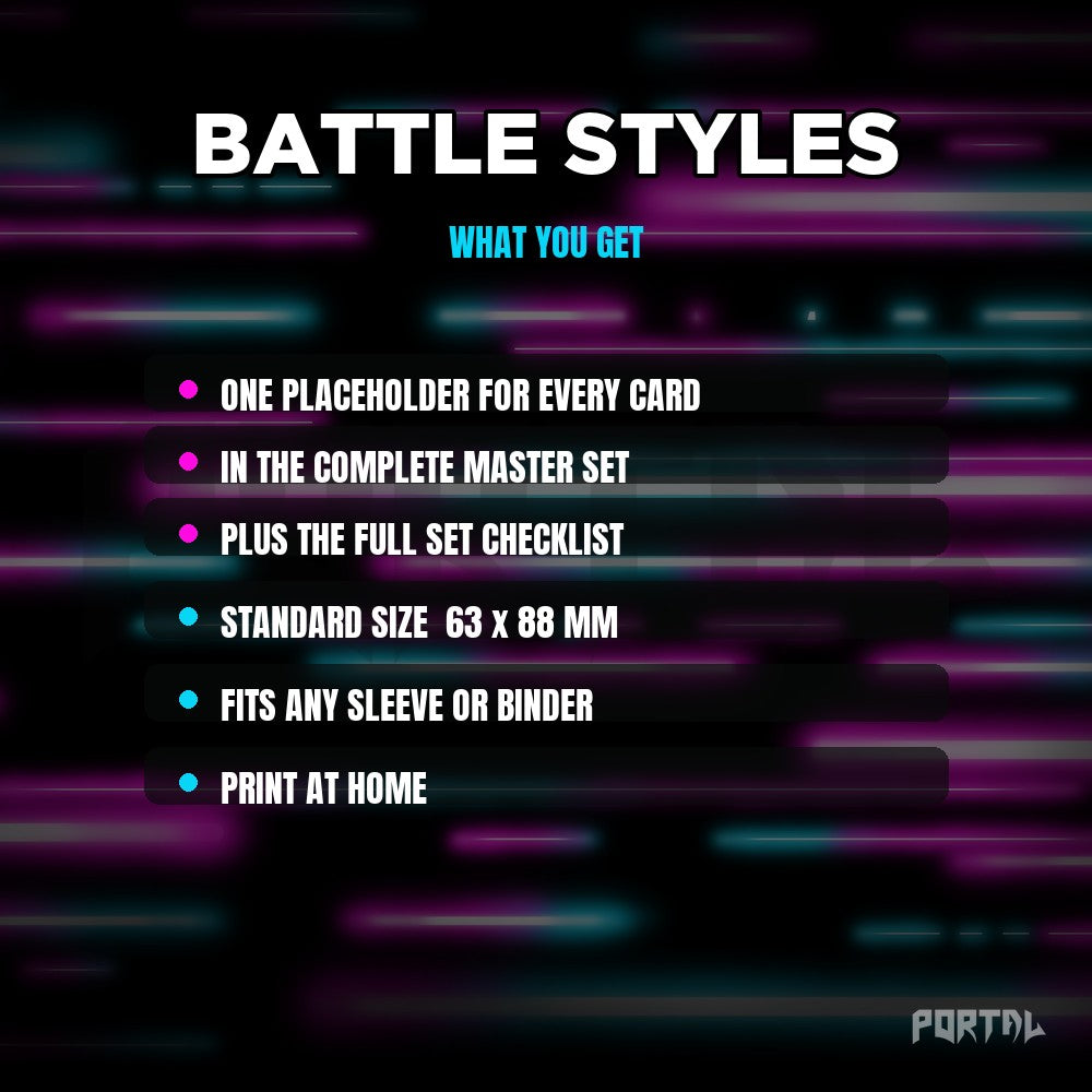 Battle Styles master set placeholders, what you get, Portal TCG