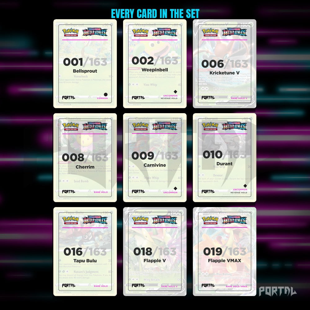 Battle Styles master set placeholders, binder page, Portal TCG