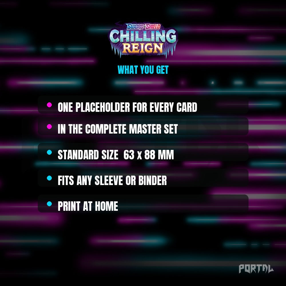 Chilling Reign master set placeholder cards, what is included