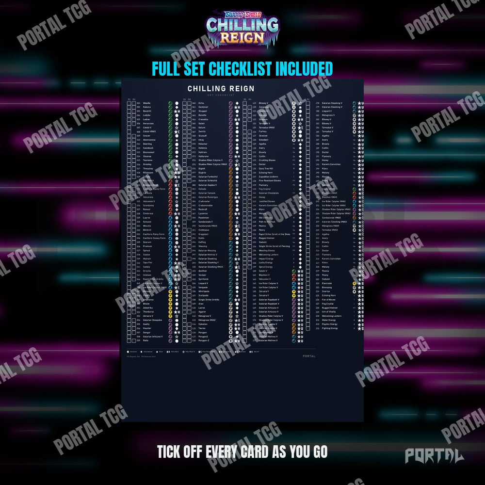 Chilling Reign master set placeholders, checklist included, Portal TCG