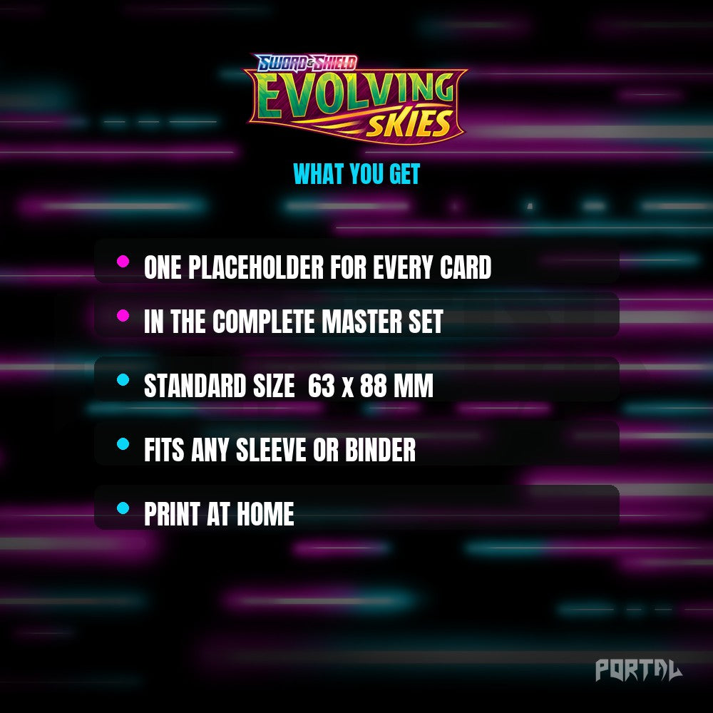 Evolving Skies master set placeholder cards, what is included