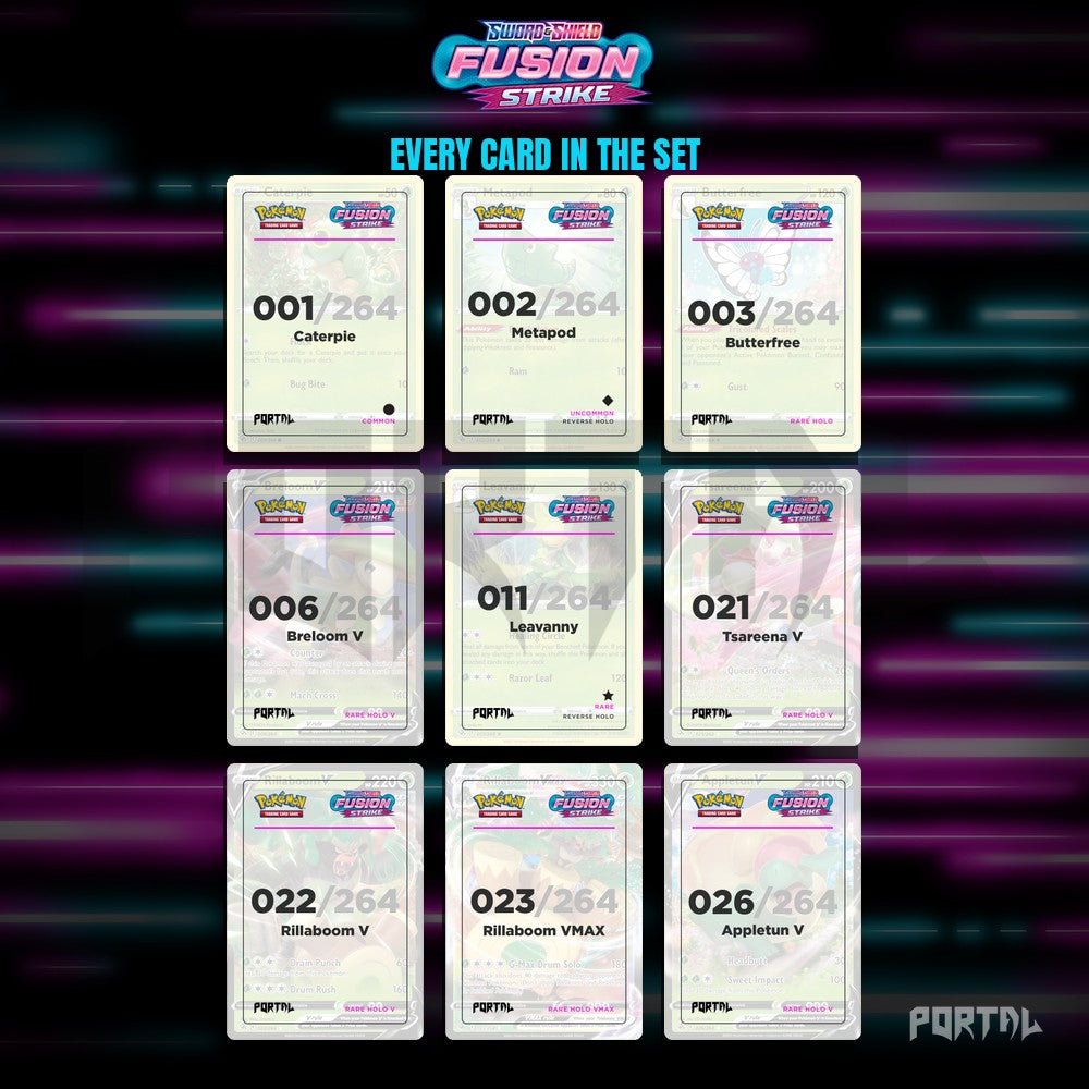 Fusion Strike master set placeholders, binder page, Portal TCG