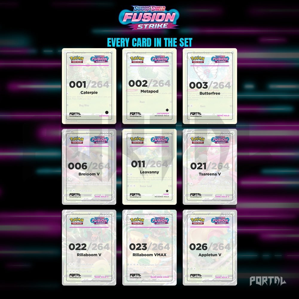 Fusion Strike master set placeholders, binder page, Portal TCG