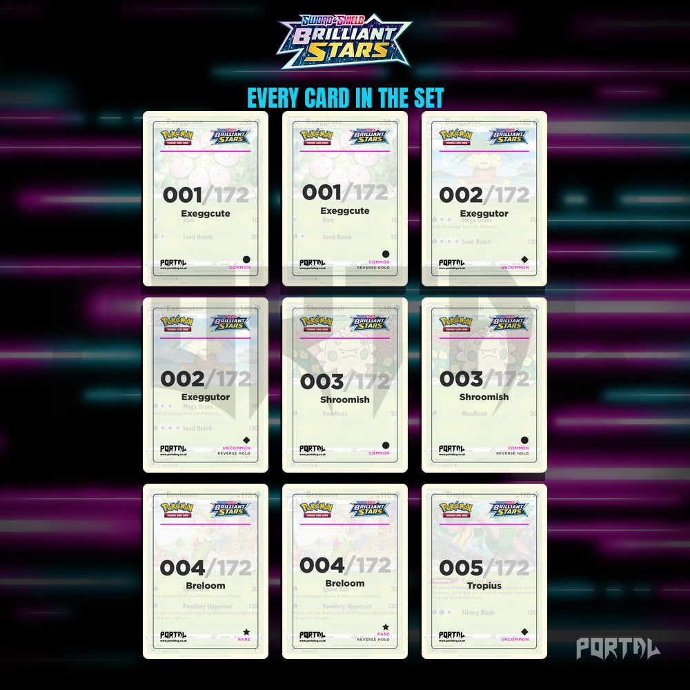 Brilliant Stars placeholder cards laid out in a nine pocket binder page