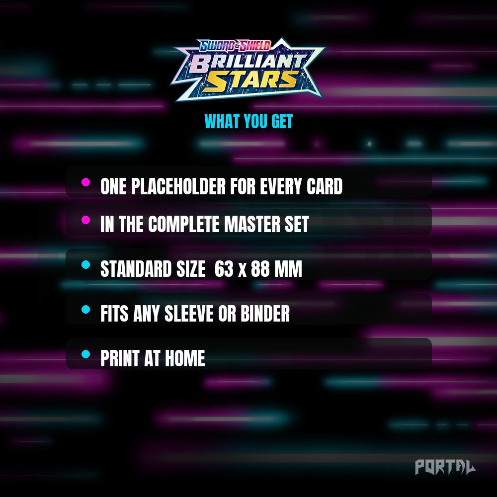 Brilliant Stars master set placeholder cards, what is included