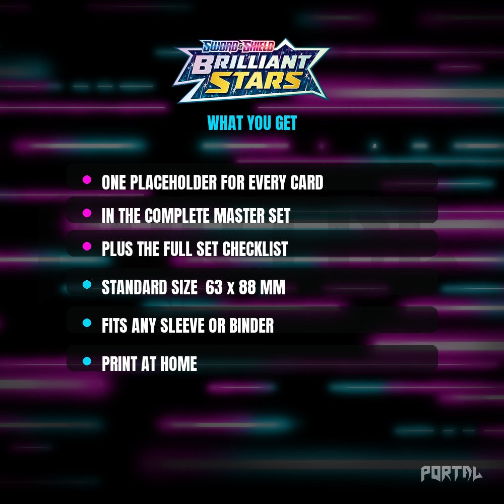 Brilliant Stars master set placeholders, what you get, Portal TCG