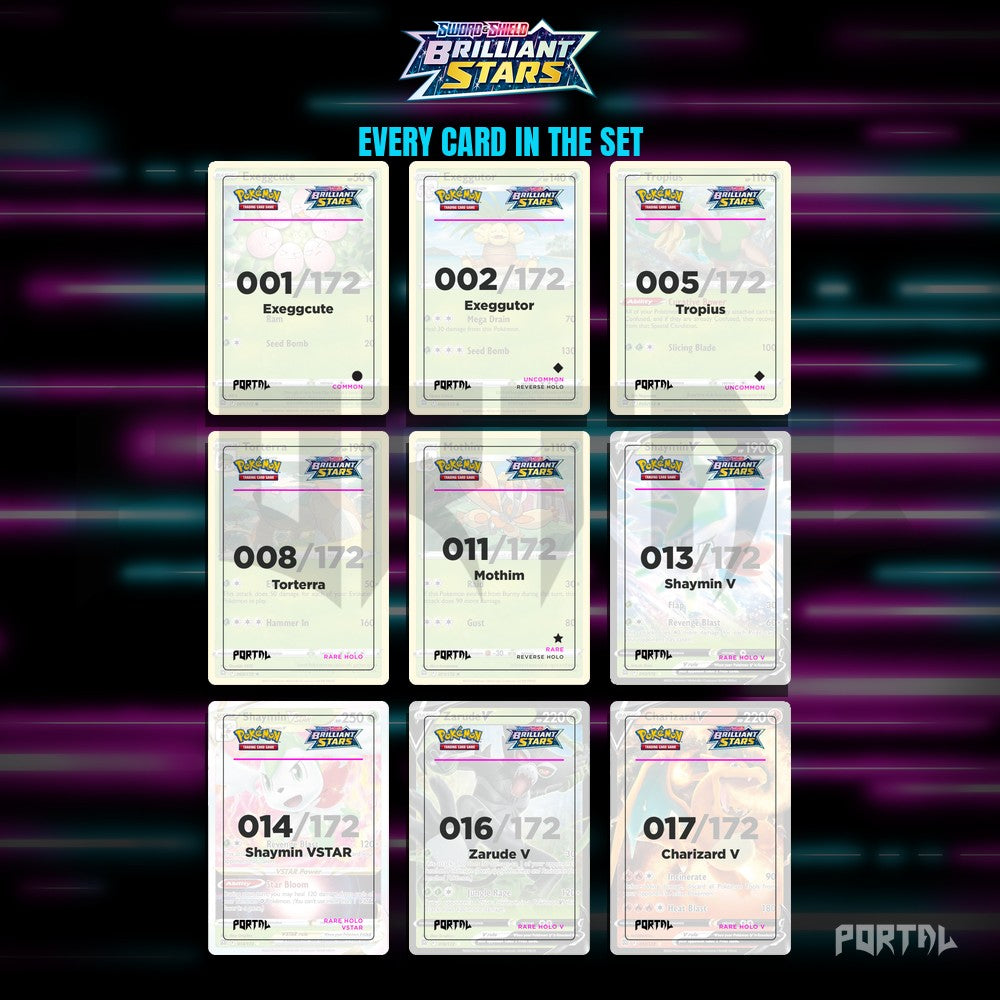 Brilliant Stars master set placeholders, binder page, Portal TCG