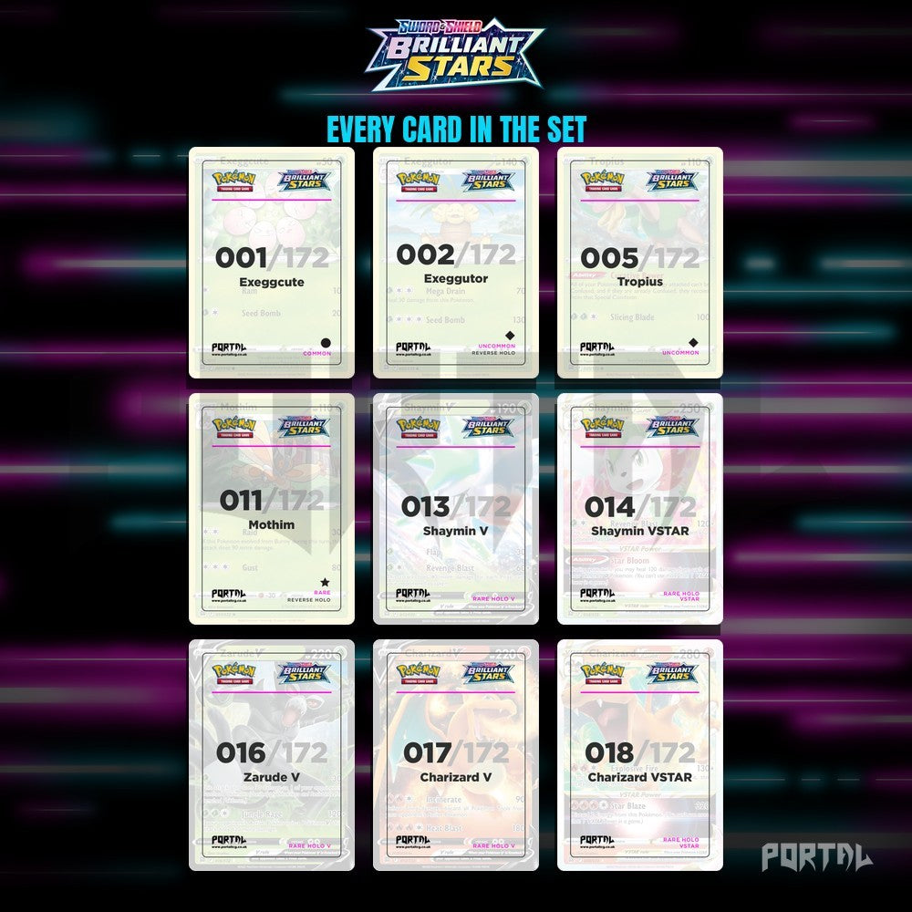 Brilliant Stars master set placeholders, binder page, Portal TCG