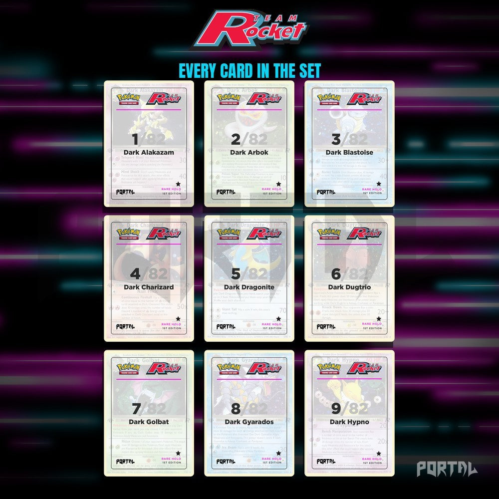 Pokemon Team Rocket master set placeholders, binder page, Portal TCG
