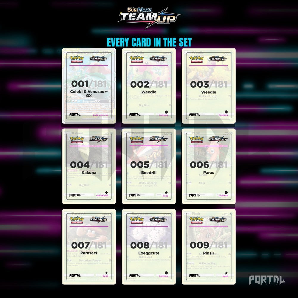Pokemon Team Up master set placeholders, binder page, Portal TCG