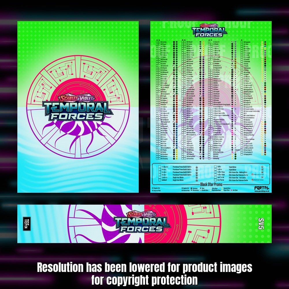 Pokemon Temporal Forces master set checklist kit, full kit with cover, spine and checklist, Portal TCG