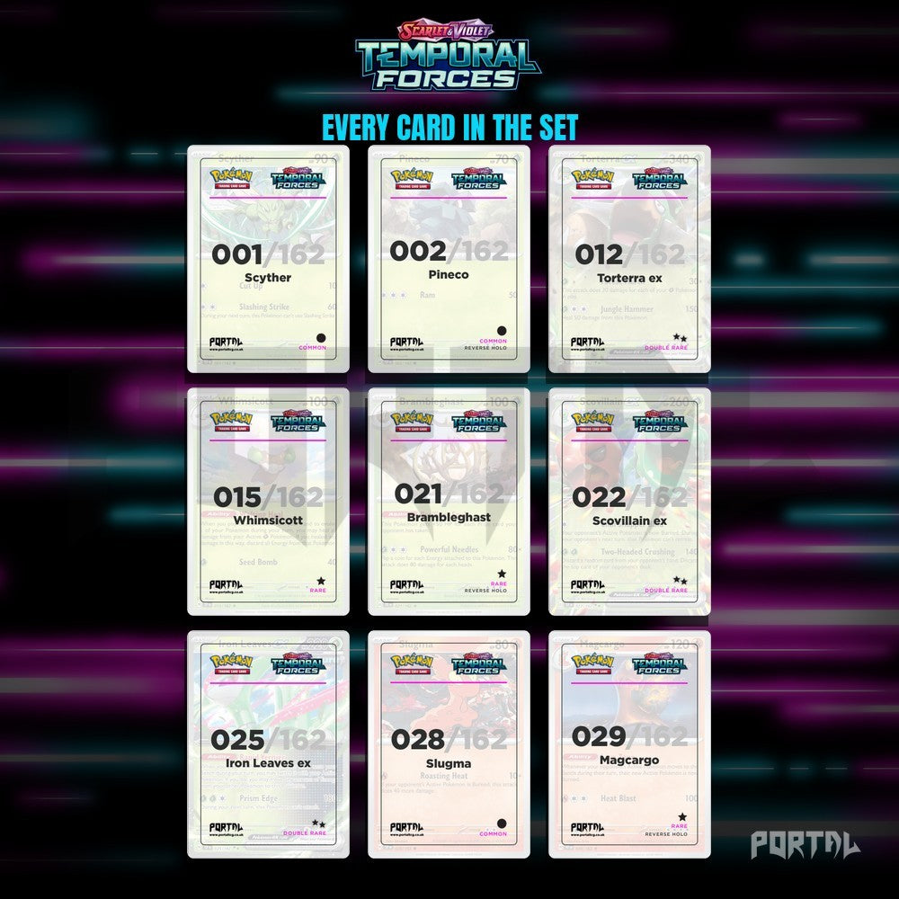 Temporal Forces master set placeholders, binder page, Portal TCG