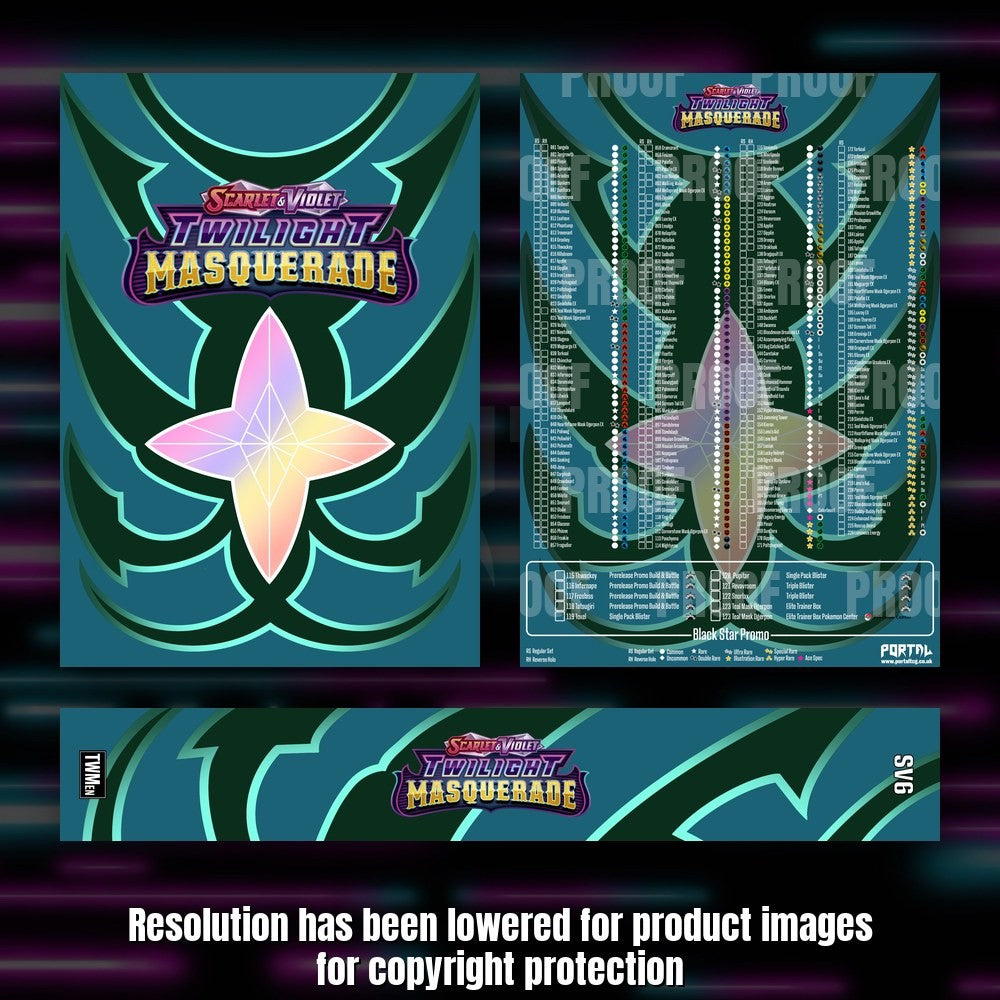 Pokemon Twilight Masquerade master set checklist kit, full kit with cover, spine and checklist, Portal TCG