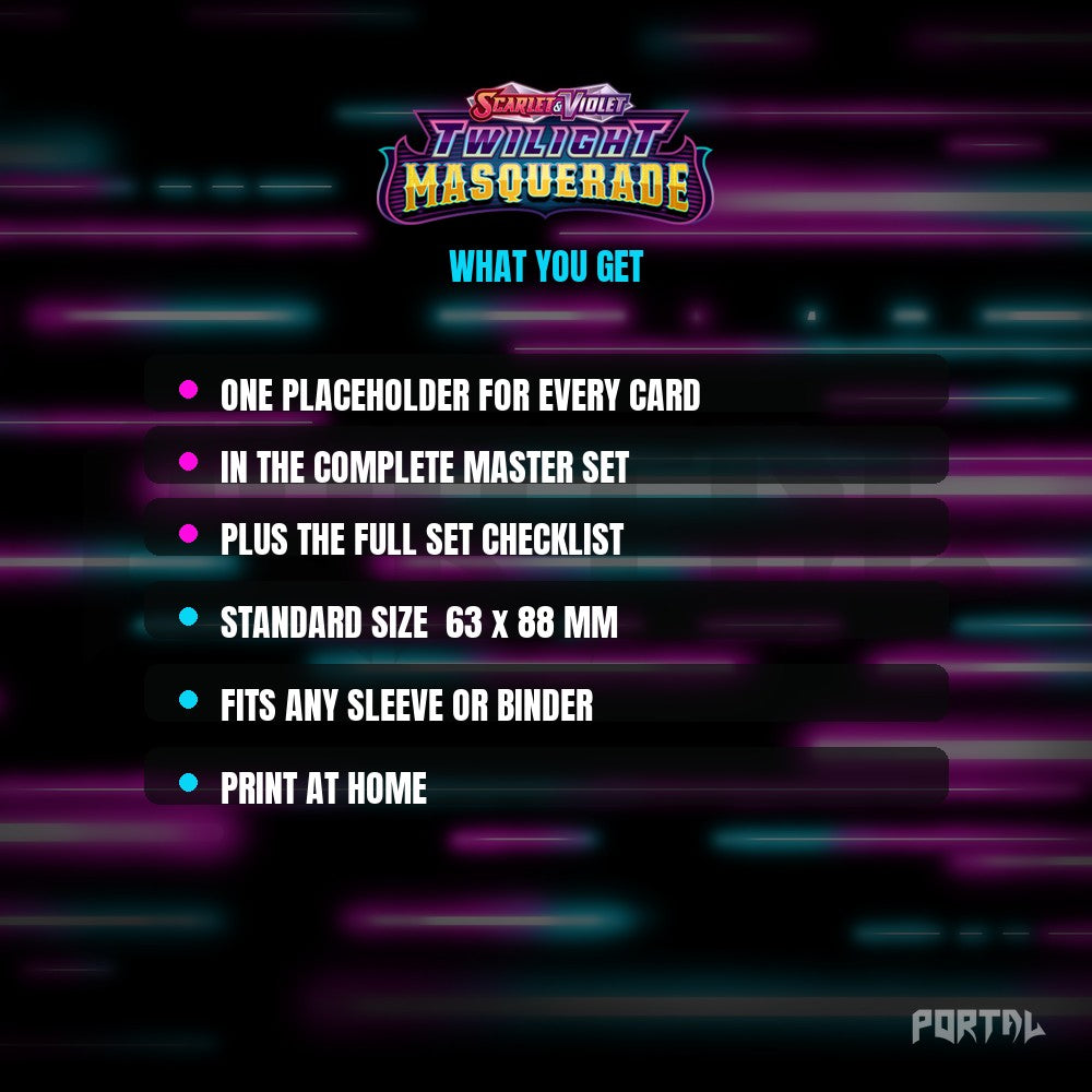 Twilight Masquerade master set placeholder cards, what is included