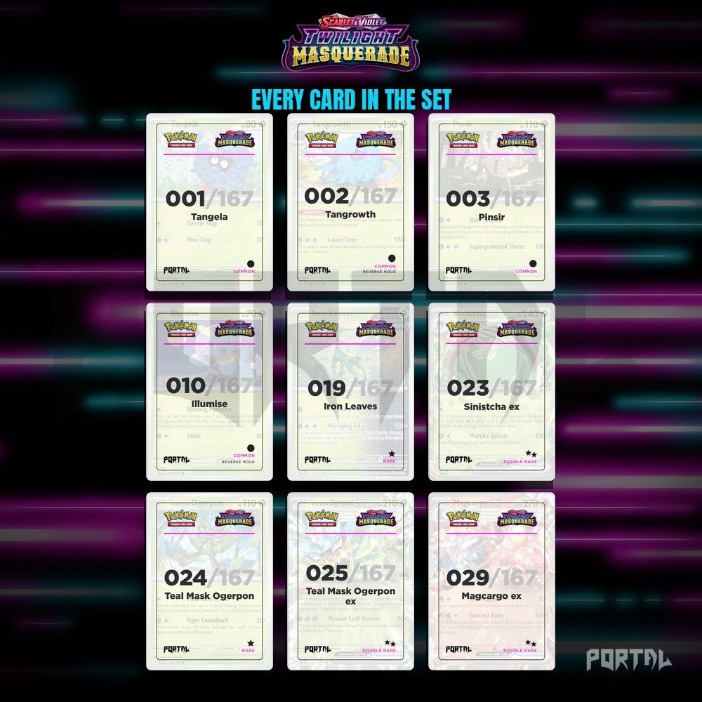 Twilight Masquerade master set placeholders, binder page, Portal TCG