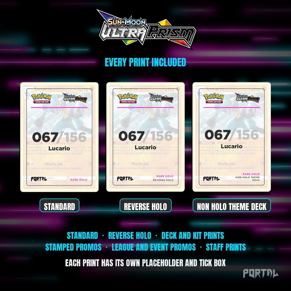 Pokemon Ultra Prism master set placeholders, every print included, Portal TCG