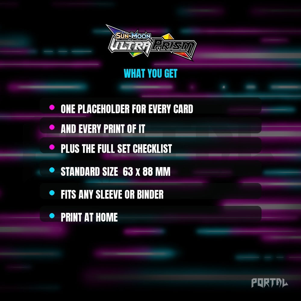 Pokemon Ultra Prism master set placeholders, what you get, Portal TCG