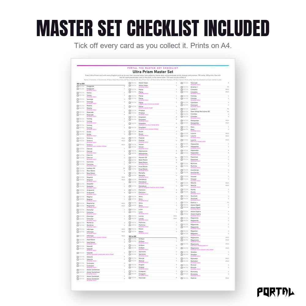 Pokemon Ultra Prism master set placeholders, the checklist included in the download, Portal TCG
