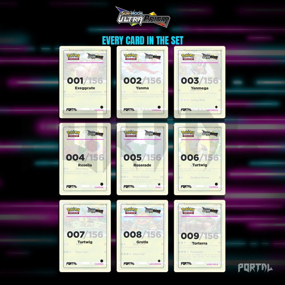 Pokemon Ultra Prism master set placeholders, binder page, Portal TCG