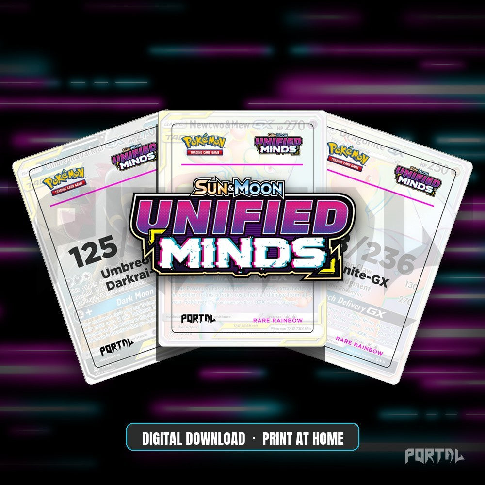 Pokemon Unified Minds master set placeholders, digital download, Portal TCG